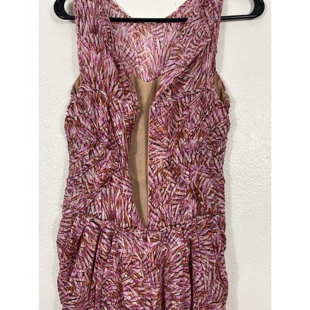 BCBGMAXAZRIA Pink Orange Abstract Print Ruched Draped Midi Dress Size 4 - Picture 12 of 16